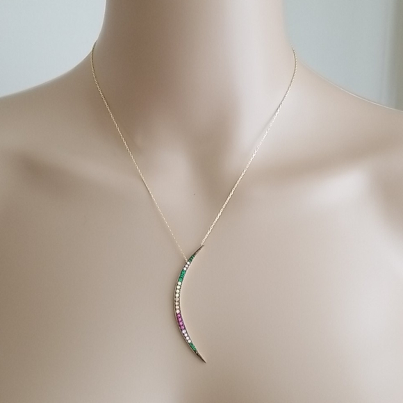 NWOT Gabi Rielle Multi-color Pave Moon Necklace - Picture 2 of 4